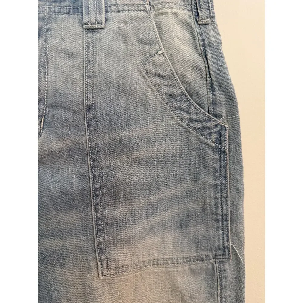 PILCRO Super High Rise Denim Bermuda Shorts Raw Hem Patch Pockets Jorts Size 26